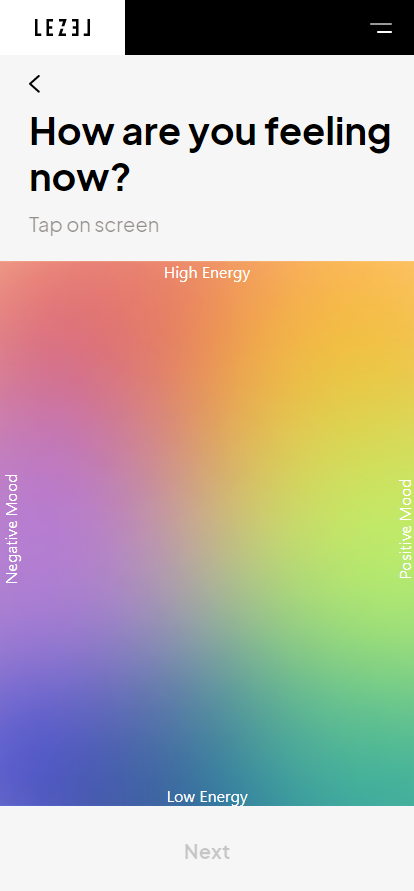 The mood chart in the Lezel app: energy on the vertical axis, pleasantness on the horizontal axis